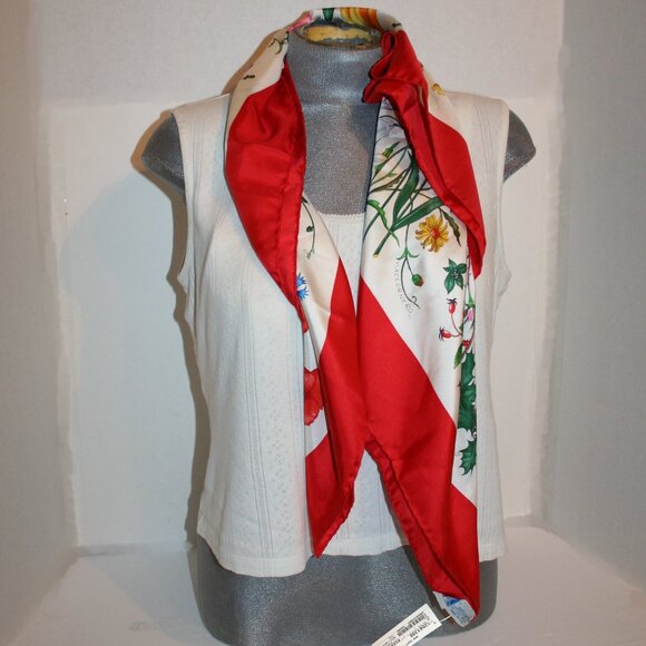 Vtg Gucci Red/White/Green/Pink/Blue Floral Design Silk Scarf - Picture 2 of 9